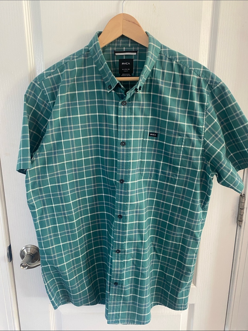 RVCA mens green plaid slim fit